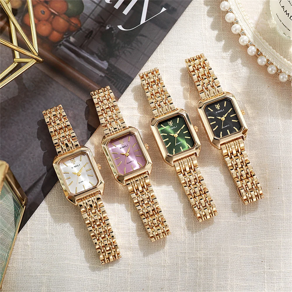 Ladies Golden Quartz Rectangle Watch