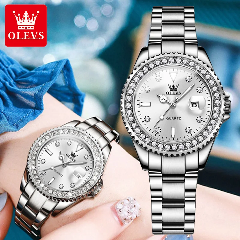 Ladies OLEVS Diamond Dress Quartz Stainless Steel Watch