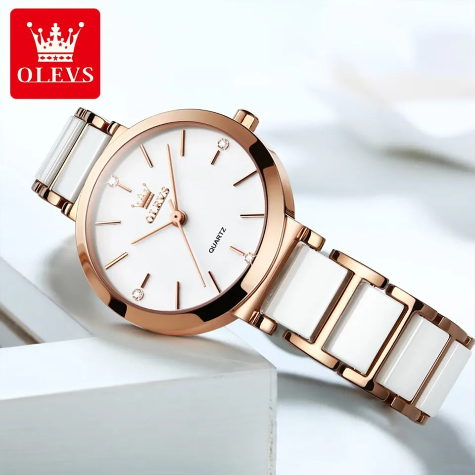 Ladies Luxury OLEVS Quartz Ceramic Bracelet Wristwatch
